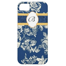 Blue Damask Monogrammed iPhone Case Template iPhone 5 Cases