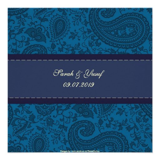 Blue Damask Muslim wedding Custom Invitations