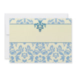 Blue Damask on Cream Background Wedding Announcement