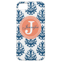 Blue Damask & Orange Monogram iPhone Case casemate cases
