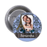 Blue damask Paris collage Button