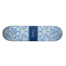 Blue Damask Pattern Skateboard Deck