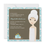 Blue Damask Pattern Spa Bridal Shower Invitation