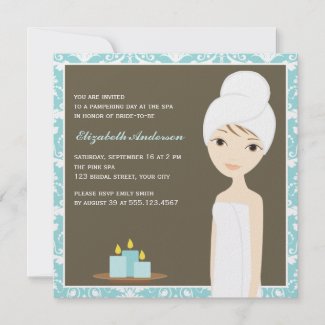 Blue Damask Pattern Spa Bridal Shower zazzle_invitation