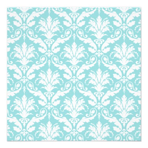 Blue Damask Pattern Spa Bridal Shower Invitation