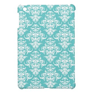 Blue damask pattern vintage girly chic chandelier iPad mini case