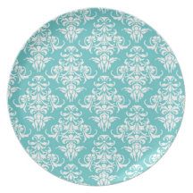 Blue damask pattern vintage girly chic chandelier plate