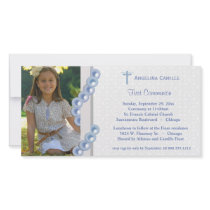 Blue Damask Pearls First Communion Photo Invite Photo Greeting Card