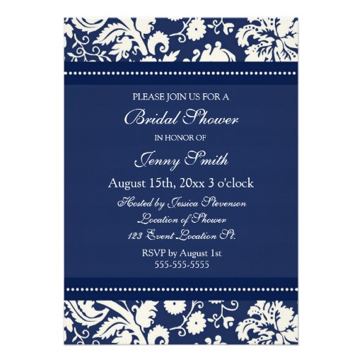 Blue Damask Photo Bridal Shower Invitation Card