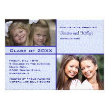 Blue Damask Photo Graduation Invitation