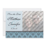 Blue Damask Photo Save the Date Announcement