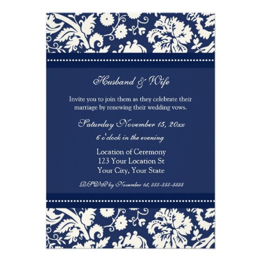 Blue Damask Photo Wedding Vow Renewal Invitations