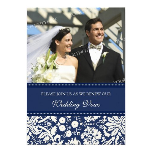 Blue Damask Photo Wedding Vow Renewal Invitations