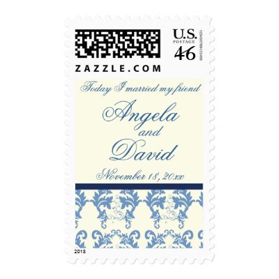 Blue Damask Postage