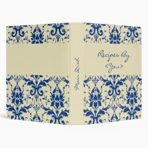 Blue Damask Recipe Book Binder