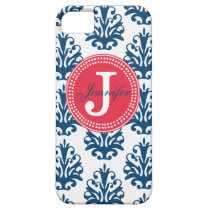 Blue Damask & Red Monogram iPhone Case casemate cases