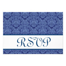 Blue Damask RSVP Wedding Response Card