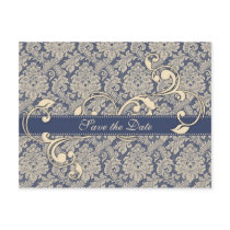Blue Damask Save the Date Postcard by AJsGraphics Blue Damask Save the Date Postcard