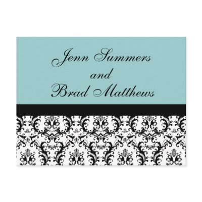Blue Damask Save the Date Postcard