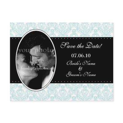 Blue Damask Save the Date Post Card