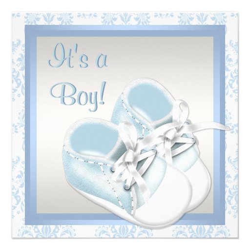 Blue Damask Shoes Blue Damask Baby Boy Shower Announcement