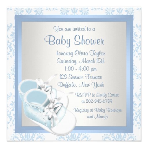 Blue Damask Shoes Blue Damask Baby Boy Shower Announcement