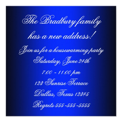 Blue Damask Sofa Chandelier Housewarming Party Personalized Invitation