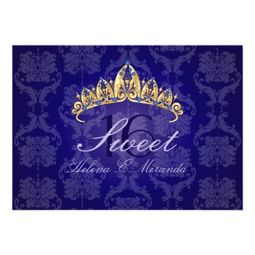 Blue Damask Sweet 16/ tiara/indigo invitations