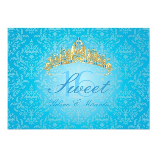 Blue Damask Sweet 16/ tiara/turquoise invitations