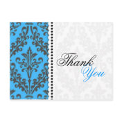 Blue Damask Thank You Postcards