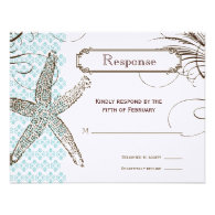 Blue Damask Tropical Wedding Response Card Personalized Invites