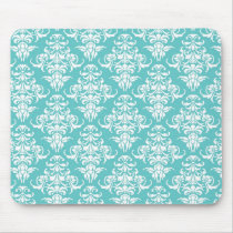 Blue damask vintage wallpaper pattern mousepad