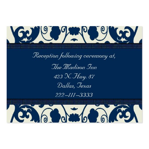 Blue damask Wedding enclosure cards Business Cards (front side)