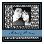 Blue Damask Wedding Engagement Announcement