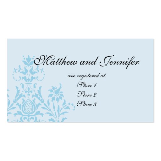 Blue Damask Wedding Gift Registry Cards Business Card (back side)