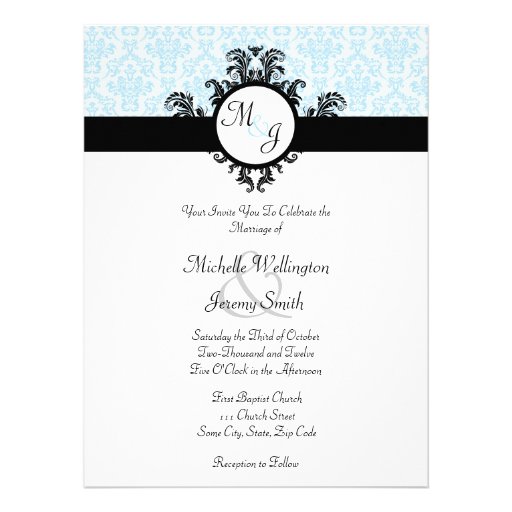 Blue Damask Wedding Personalized Announcement