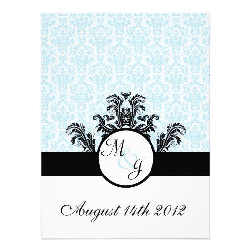 Blue Damask Wedding Personalized Announcement
