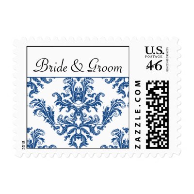Blue Damask Wedding Postage