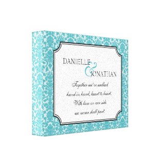 Blue damask wedding quote personalized canvas art wrappedcanvas