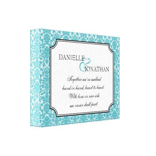 Blue damask wedding quote personalized canvas art wrappedcanvas