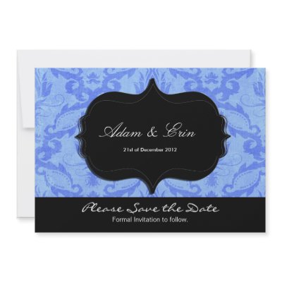Blue Damask Wedding save the date Custom Announcement