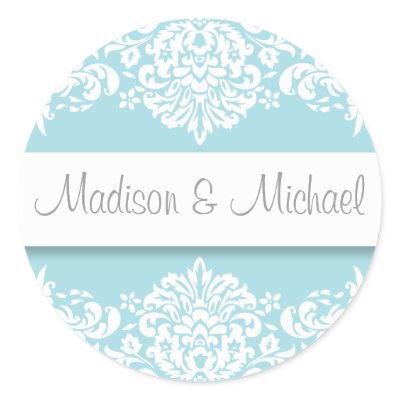 blue Damask Wedding Stickers