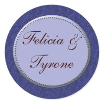 Blue damask wedding stickers by perfectpostage Blue damask wedding stickers