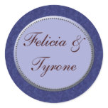 Blue damask wedding stickers