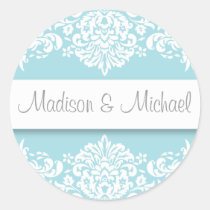 blue Damask Wedding Stickers stickers