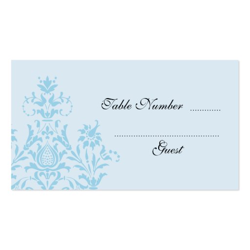 Blue Damask Wedding Table Place Cards Business Card Template (front side)