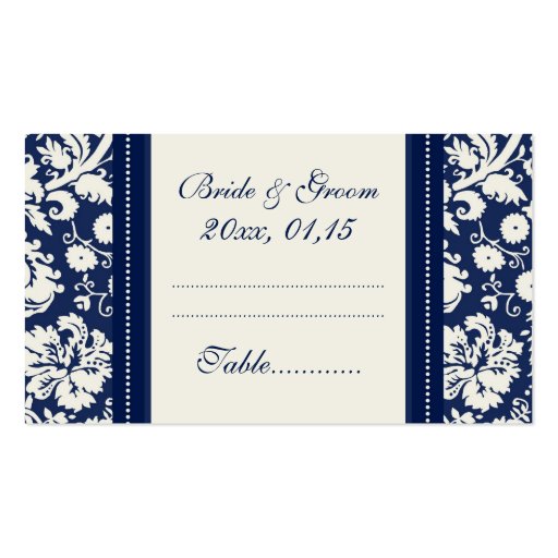 Blue Damask Wedding Table Place Setting Cards Business Card (front side)