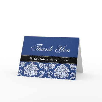 Blue Damask Wedding Thank You Cards