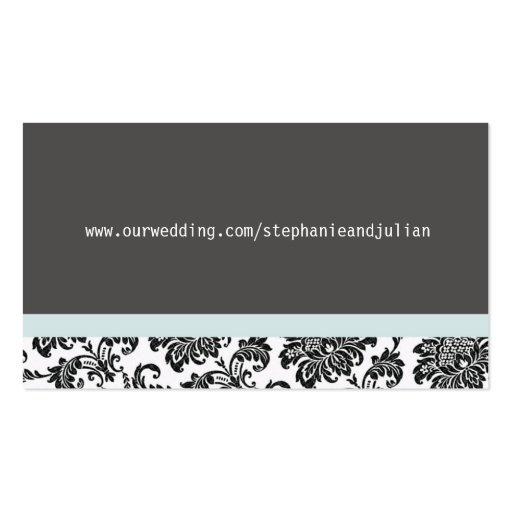 Blue Damask Wedding Website Business Card (back side)