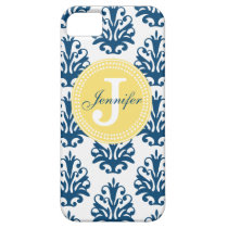 Blue Damask & Yellow Monogram iPhone Case casemate cases